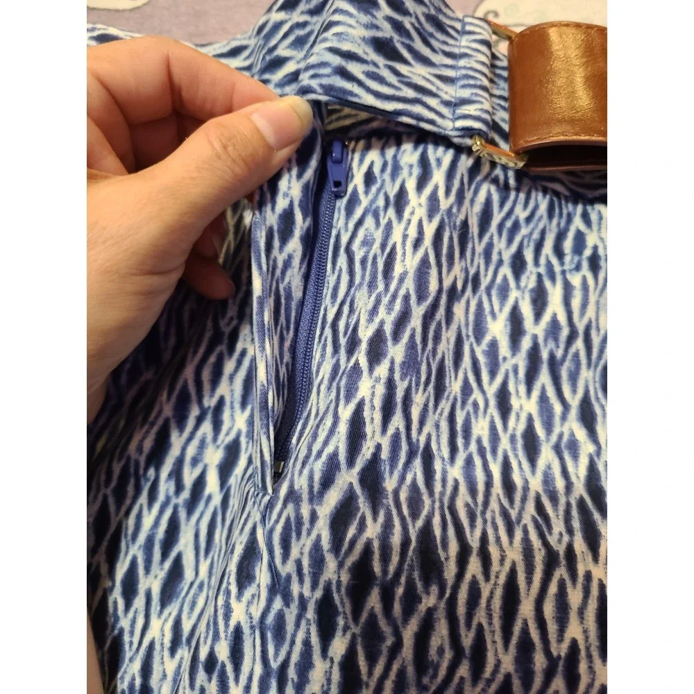 Michael Kors Blue Printed Faux Belt Pencil Skirt Sz 2‎